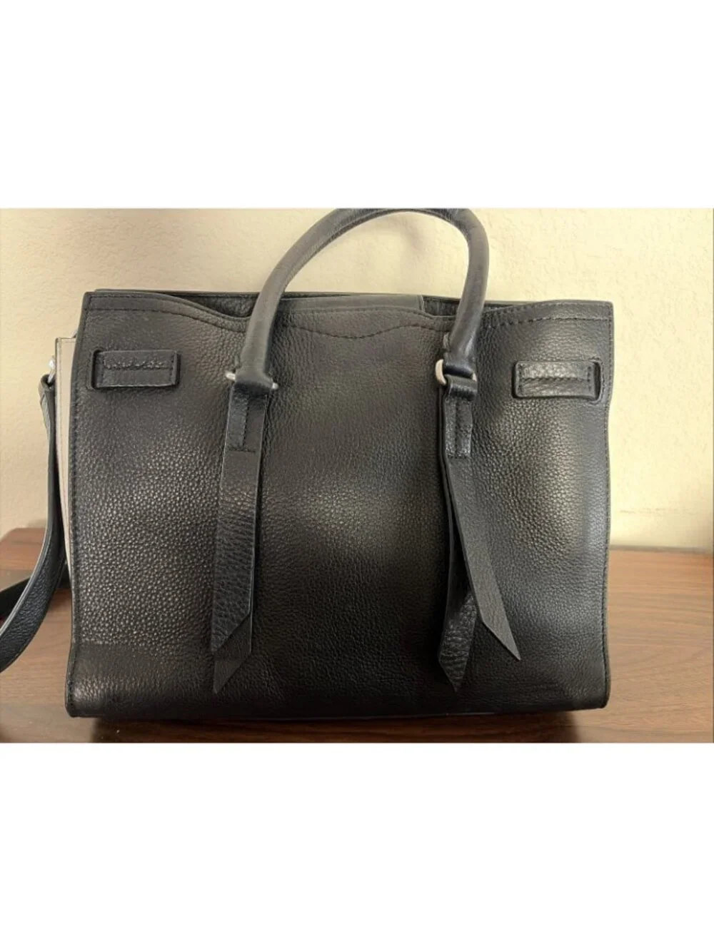 Rebecca Minkoff Regan Black Pebbled Leather Satchel Handbag Silver Hardware